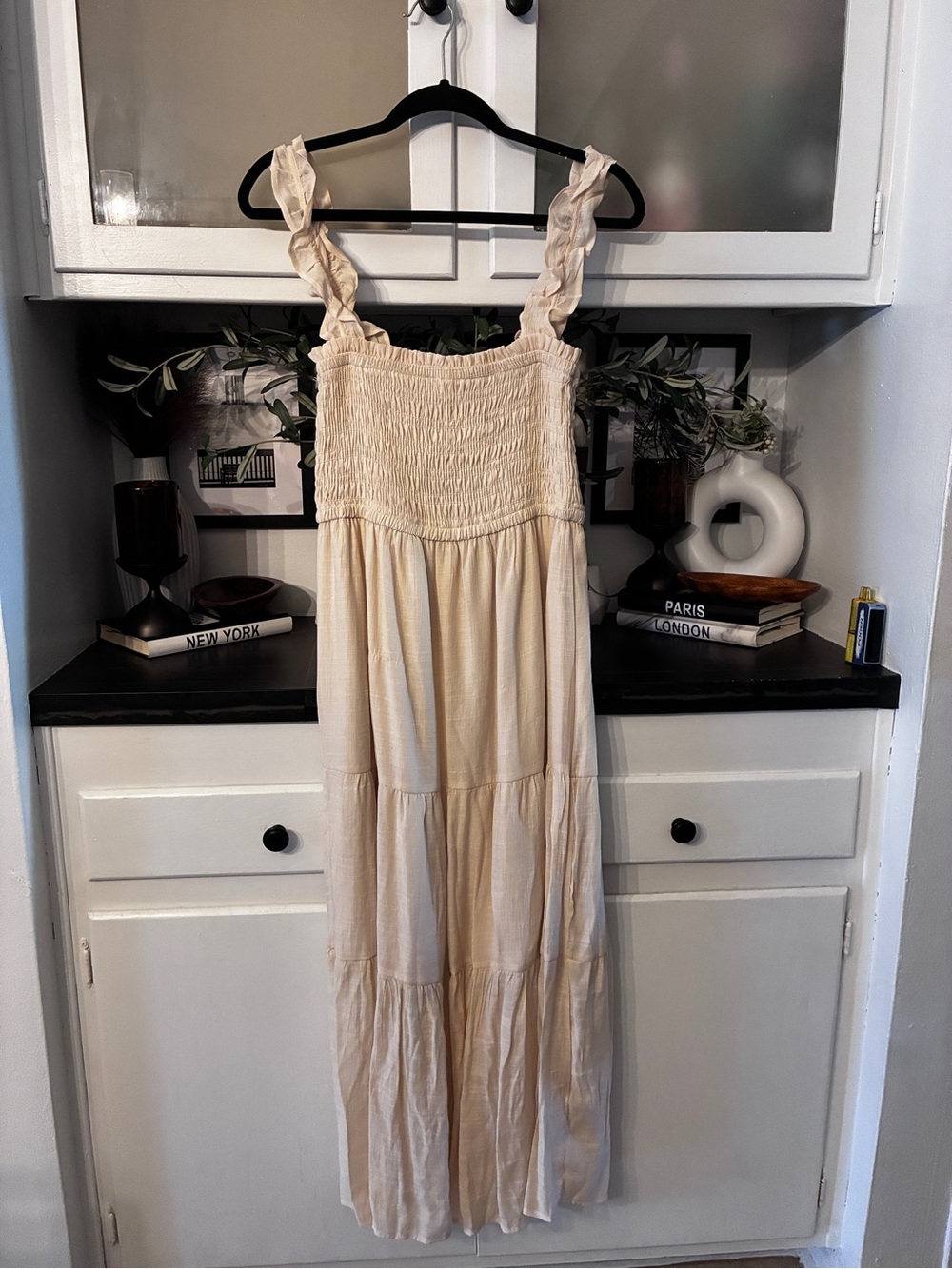 Love Tree Cream Smocked Maxi Sundress Jumpsuit